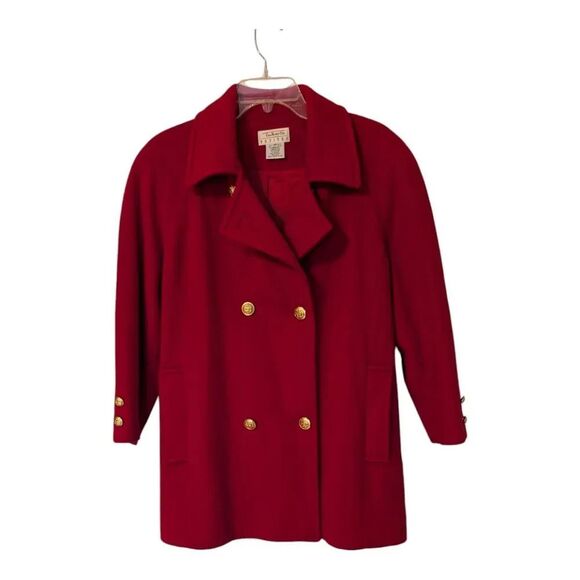 Talbots Red Wool Pea Coat Size 6P Gold Buttons Double Breasted Vintage Jacket - Picture 3 of 10